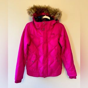 The North Face Women’s Pink Ski Jacket 550 Down Fur Hood